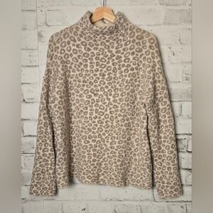 Christian Siriano Leopard Print Turtleneck Sweater - Cream and Brown
